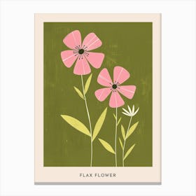 Pink & Green Flax Flower 2 Flower Poster Canvas Print