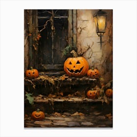 Halloween Pumpkins On The Steps Canvas Print