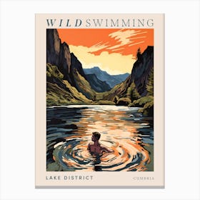 Wild Swimming At Lake District Cumbria 2 Poster Canvas Print