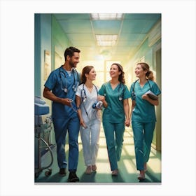 Elated Medical Team Donning Crisp Uniforms Stand Together Holding Stethoscopes Pediatrician Clutchi (1) Canvas Print