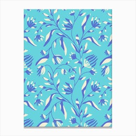 Climbing Paper Cut Floral Vine - Blue, Periwinkle, White Canvas Print