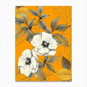 White Flowers On Orange Background Canvas Print