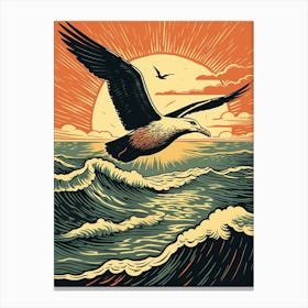 Vintage Bird Linocut Albatross 3 Canvas Print