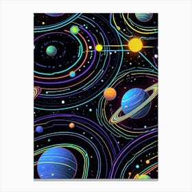 Default Neon Black Light Sgraffito Solar System 3d Illustratio 1 (8) Canvas Print