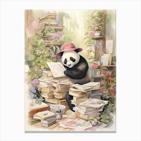 Panda Art Collecting Stamps Watercolour 3 Canvas Print