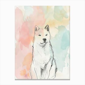 Shiba Inu Dog Pastel Line Watercolour Illustration 2 Canvas Print