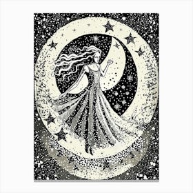 Celestial Moon Princess - Cosmic Night Art Canvas Print