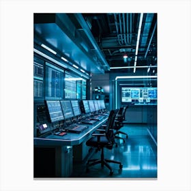 Cyber Industrial Automation Control Room With Sleek Ergonomic Workstations Translucent Holographic 2 1 Canvas Print