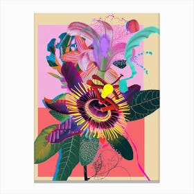 Passionflower 1 Neon Flower Collage Canvas Print