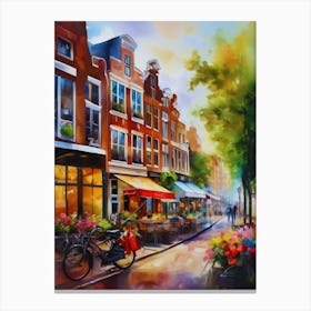 The city of Amsterdam,Netherlands, streets, cafes, passing by, the beauty of summer, oil colors.. Canvas Print