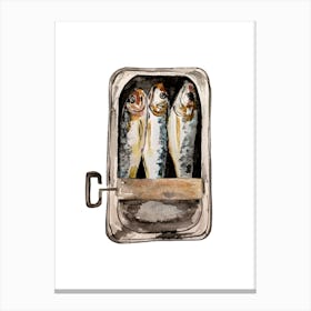 Sardines in a tin illustration watercolour kitchen Canvas Print