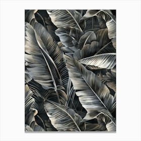 Black And White Banana Leaves 5 Canvas Print