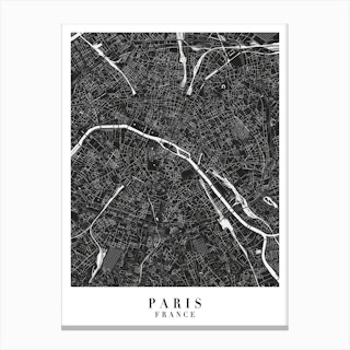 Paris France Minimal Black Mono Street Map Canvas Print
