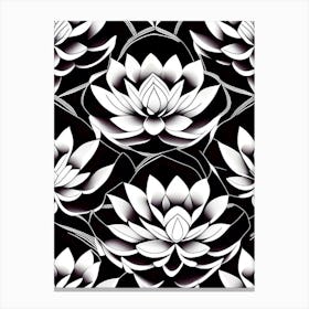 Lotus Flower Repeat Pattern Black And White Geometric 2 Canvas Print