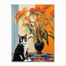 Lily Flower Vase And A Cat, A Painting In The Style Of Matisse 1 Canvas Print