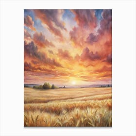 Sunset Over A Wheat Field Canvas Print