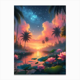 Beautiful Lotus Lake Landscape 13 Canvas Print