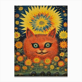 Kaleidoscope Psychedelic  Cat With Sun Canvas Print