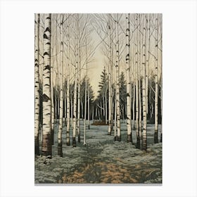 White Birch Tree Wood Forest Landscape Rustic Country Nature Japandi Canvas Print