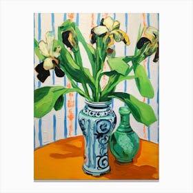 Flowers In A Vase Still Life Painting Iris 4 Canvas Print