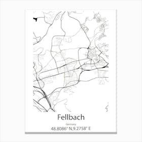 Fellbach,Germany Minimalist Map Canvas Print