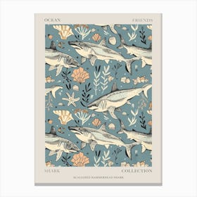 Pastel Blue Scalloped Hammerhead Shark Watercolour Seascape Pattern 2 Poster Canvas Print