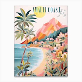 Amalfi Coast Italy. Gouache Landscape. Vintage Travel Canvas Print
