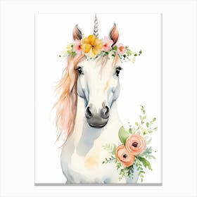 Baby Unicorn Flower Crown Bowties Woodland Animal Nursery Decor (27) Canvas Print