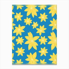 Yellow Flowers On Blue Background Canvas Print