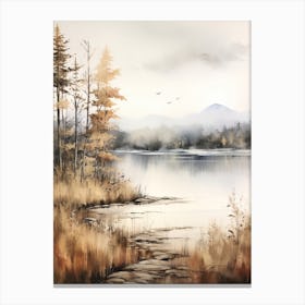 Lake In The Woods In Autumn, Painting 29 Canvas Print