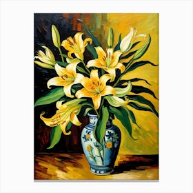 Yellow Lilies In A Vase Canvas Print