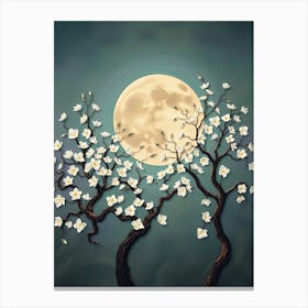 Full Moon With Cherry Blossoms Canvas Print