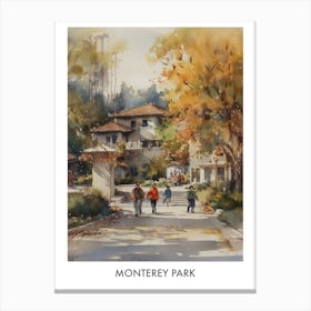 Monterey Park Watercolor 1travel Poster Canvas Print