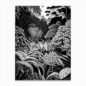 Adelaide Botanic Garden, 2, Australia Linocut Black And White Vintage Canvas Print