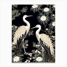 Black And White Cranes 5 Vintage Japanese Botanical Canvas Print