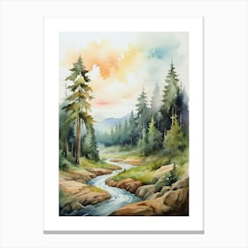 Taiga watercolor landscape, high quality watercolor forest background.12 Canvas Print