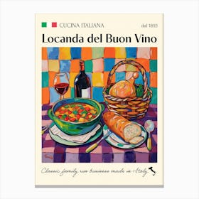 La Locanda Del Buon Vino Trattoria Italian Poster Food Kitchen Canvas Print