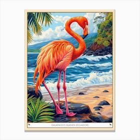 Greater Flamingo Galapagos Islands Ecuador Tropical Illustration 5 Poster Canvas Print