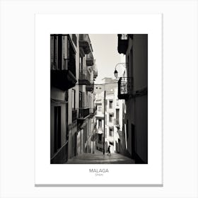 Poster Of Malaga, Spain, Black And White Analogue Photography 3 Canvas Print