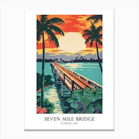 Seven Mile Bridge, Florida, United States, Colourful Travel Poster Canvas Print