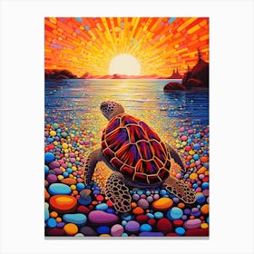 Geometric Sea Turtle On The Beach 3 Canvas Print