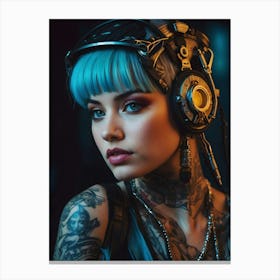 Young Woman With Tattoos And Headphones Canvas Print