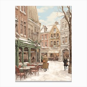 Vintage Winter Illustration Bruges Belgium 6 Canvas Print