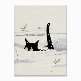 Black Cat In The Snow Canvas Print