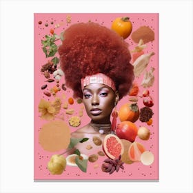 Afro Collage Portrait Pink Fruits 12 Canvas Print