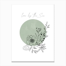 Live By the Sun, Sage Green Floral Sun, Boho Canvas Print