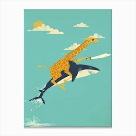 Funny Giraffe And Shark Patroli Fly Canvas Print