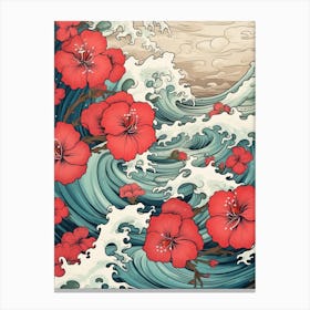 Great Wave With Geranium Flower Drawing In The Style Of Ukiyo E 1 Canvas Print