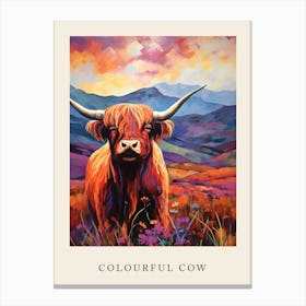 Colourful Brushstroke Highland Cow Canvas Print