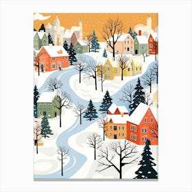 Retro Winter Illustration Quebec City Canada Canvas Print